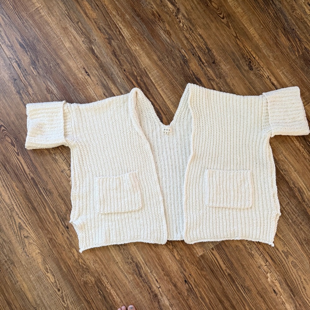 POL Cardigan Sweater Women Small Ivory Chenille Chunky Oversized Anthropologie